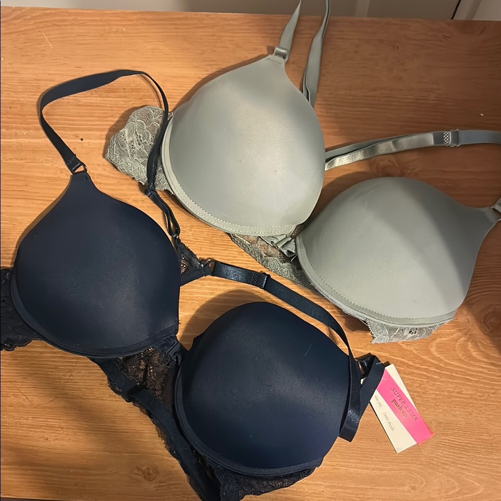 Blue and Gray Full-Coverage Bras with Underwire Support